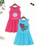 Pack Of 2 Girls Graphic A-Line Dress with Round Neck