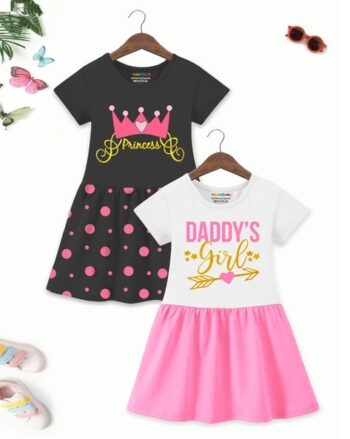 Pack of 2 Girls Graphic Print A-Line Dresses