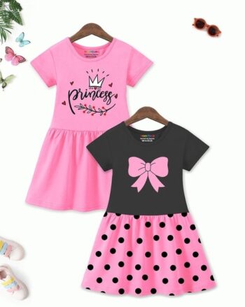 Pack of 2 Girls Typographic Print A-Line Dresses