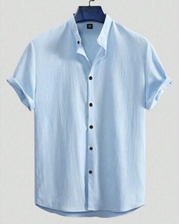 Men Regular Fit Band Collar Shirt