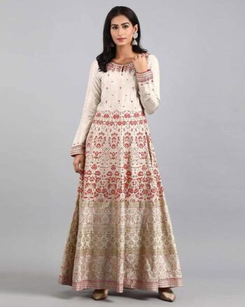 Floral Print Round-Neck Gown Dress
