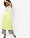 Sleeveless Kurta with Printed Overlay