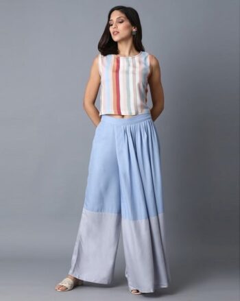 Sleeveless Striped Top with Palazzo Pants