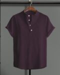 Men Loose Fit Band-Collar Shirt with Drop-Shoulder Sleeves
