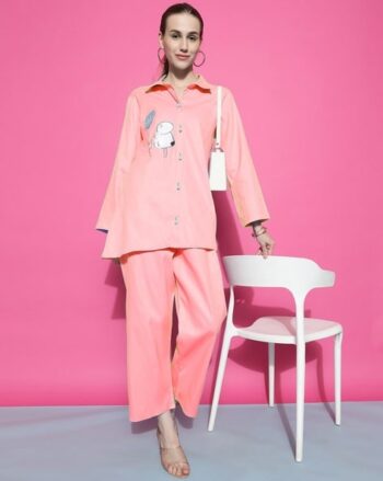 Women Embellished 2-Piece Shirt & Pants Set