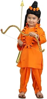 SHIV VESH BHUSHA Vanwasi Ram | Shree Ram Costume | Kids Ramlila Character Fancy Dress Costume with golden bow,hairbun and rudraksh Jewellery | without arrows and quiver
