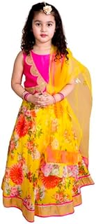 Girls Polyester Embroidered Ready To Wear Readymade Lehenga And Choli Set (Yellow)