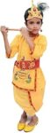 BookMyCostume Krishna Dress for Baby Boy | Print Shri Krishna Costume for Kids with Patka, Flute, Mukut & Mala | Janmashtami Photoshoot Outfit | Fancy Dress RolePlay costume for kids | 1-2 Years