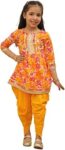 Baby Girl Flower Printed Suit Dhoti Set – Cotton Kurti with Matching Dhotis & Dupatta | Ethnic Indian Traditional Outfit-Yellow