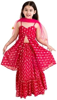 Girls Magenta Gold-Toned Embellished Sequinned Ready To Wear Lehenga Choli (Pink)