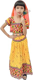 BookMyCostume Radha Dress for Baby Girl | Janmashtami Radha Costume for Girls with Dupatta & Morpankh | Radha Rani dress for Baby Girl | Fancy Dress Costume for Role Plays & Festival | 6-12 Months