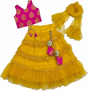 Girls' Fully Stitched Mono-Net Lehenga Choli Set and Elegant Design for Effortless Glamour Stylishly Stitched Choli, Graceful Dupatta, Ready-To-Wear (1-8 Years)