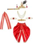 ITSMYCOSTUME Krishna Dress for Baby Boy Kids Set of 10(Dhoti,Patka,Hip Cover,Mukut,Morpankh,Bansuri,Kamarband,Bajuband,Kundal) Little Krishna Ji Kanha Janmasthmi Costume for Kids