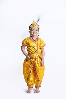 BookMyCostume Shri Krishna Kanha Kanhaiya Polka Dots Kids Fancy Dress Costume 10 Pcs Set with Accessories 5-6 years
