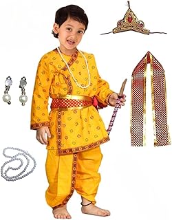 Storio Cotton Krishna ji Kanha Costume for Kids, Baby Krishna Dress for Janmashtami, Kanha Dress, Krishnaleela Costume, Infant Bal Gopal, Krishna Fancy Dress for Boys and Girls - For Ages 4 Years