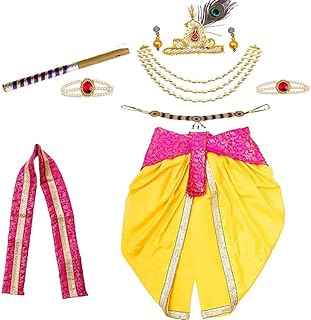 Krishna Costume for Kids, Baby Krishna Dress for Janmashtami, Bal Krishna Dhoti Set + All Accessories