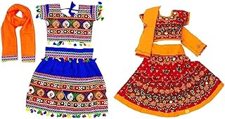 Girl's Combo of 2 Cotton Readymade Radha Dress Lehenga Choli with Dupatta & Baby Girls Lehenga Choli Costume Girls Chania Choli Set Traditional Dress