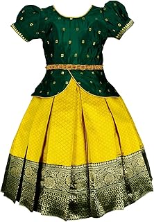 Rechesta New south Indian traditional pattu pavadai pattu langa lehenga choli Jecquard Lehenga choli for girls dress (Green)