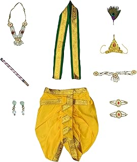 Fancy Design Hub Krishna Ji/Laddo Gopal,Dhoti & Patka, Dress/Costume for Kids & Boys with Accessories (Yellow Color)