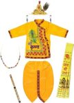 Krishna Costume for Kids Baby Krishna Dress for Janmashtami Bal Krishna Costume Set - Kurta Dhoti Patka Kundal Morpankh Mukut Mala Bansuri - Yellow (Age 0 Months to 3 Years)