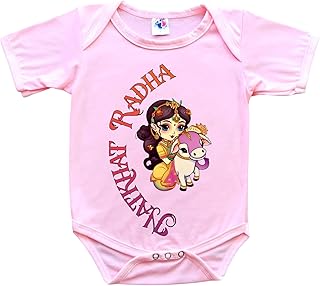 Janmashtami Dress Romper Bodysuit Outfit for Baby Girl Infant and Newborn, Radha Dress for Baby Girl