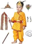 Kaku Fancy Dresses Cotton Krishna Costume For Kids, Baby Krishna Dress For Janmashtami, Kanha Dress, Krishnaleela Costume, Infant Bal Gopal, Krishna Fancy Dress Costume For Boys/Girls