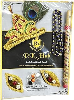 PK HUB Fancy Krishna Costume Jewellery for Kids, Baby Krishna Dress for Janmashtami, Bal Krishna Dhoti Set, Infant Bal Gopal, Krishnaleela Costume for Boys/Girls, Set of 6