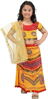 Radha Lehenga Chaniya Choli Janmashtami Multicolor Costume Dress for Girls with Golden Chunni