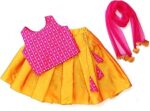 KIds Lehnaga choli and dupatta set for girls (color Rani, mustured) 2-4 Year