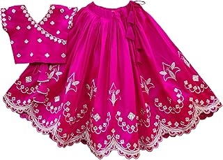 Girls Embroidered Tafetta Silk Full Stitched Lehenga Choli Set - Latest Lehenga Choli - Ethnic Wear - Readymade Traditional Dress For Kids Girls