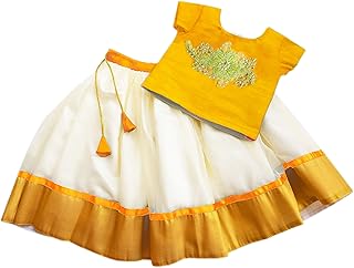 Baby Girls Cotton Silk Readymade Lehenga Choli Set | Traditional Embroidered South Indian Pattu Pavadai Ethnic Wear for Girls