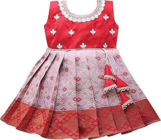 South Indian Traditional Embroidery Pattu Pavadai Jacquard Silk Frock Dress