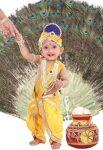 Raj Fancy Dresses Shri Krishna Dress for Baby Boy & Girl, Janmashtmi Dress with Diaper-friendly Dhoti & Dupatta, Mor Pankh Mukut